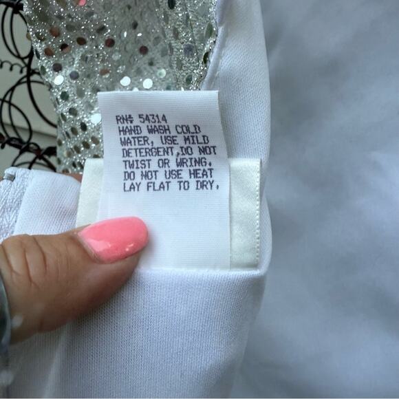 Vintage 90s Maurices Silver Sparkle Mini Dress Gown Party Glam Disco 7/8 - Picture 9 of 14